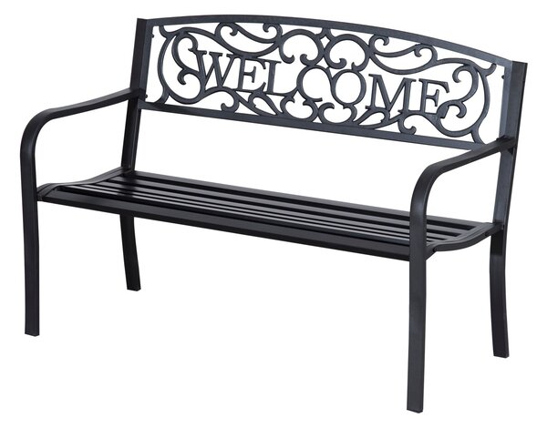 Panca da Giardino 2 Posti in Metallo 127x60x87 cm Nero