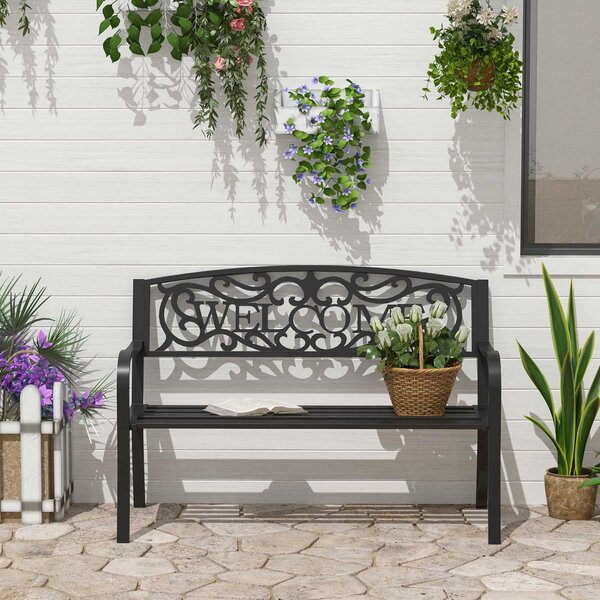 Panca da Giardino 2 Posti in Metallo 127x60x87 cm Nero