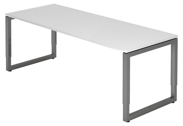 Scrivania della serie "R" di bümö: finitura bianca, struttura in grafite, dimensioni 200 x 80 cm