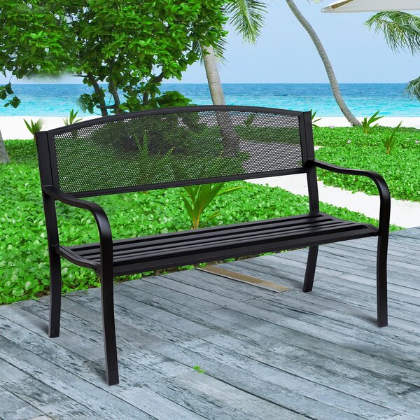 Panca da Giardino 2 Posti in Acciaio 127x60x85 cm Nero