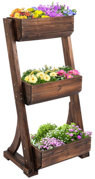 Portapiante Fioriera da Giardino 3 Ripiani 61x48x118 cm in Legno Carbonizzato