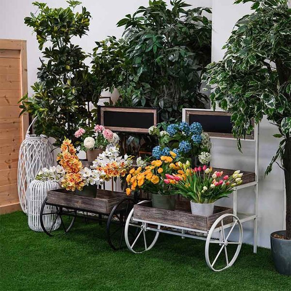 Portapiante Fioriera da Giardino 70x65x100 cm in Ferro e Legno Clint Bianca
