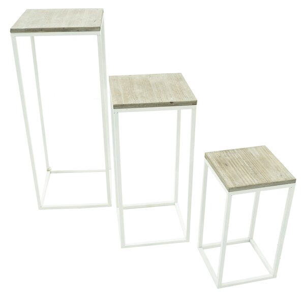 Set 3 Portapiante in Metallo Top in Legno Bingo Bianchi