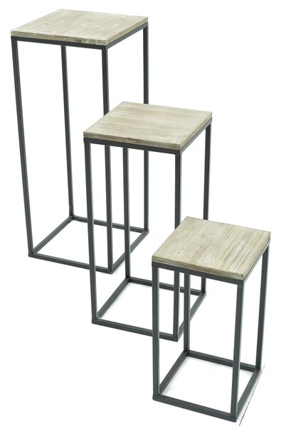 Set 3 Portapiante in Metallo Top in Legno Bingo Neri