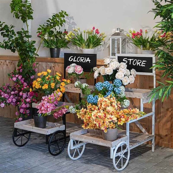 Portapiante Fioriera da Giardino 60x80x103 cm in Ferro e Legno Draco Bianca