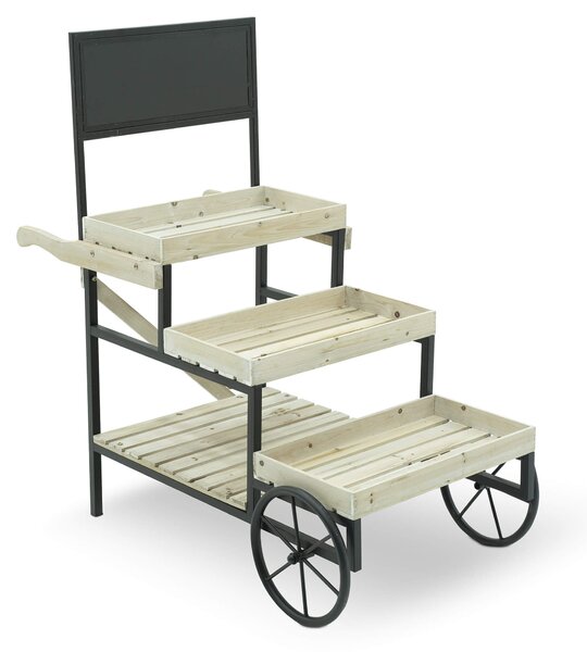 Portapiante Fioriera da Giardino 60x80x103 cm in Ferro e Legno Draco Nera