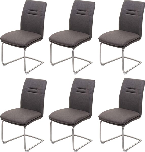 Set di 6 sedie da pranzo | A x L x P 92 x 47 x 57 cm | Altezza seduta 49 cm | Tessuto/textile Acciaio inossidabile spazzolato | Grigio-marrone | Sedia da cucina Sedia a sbalzo