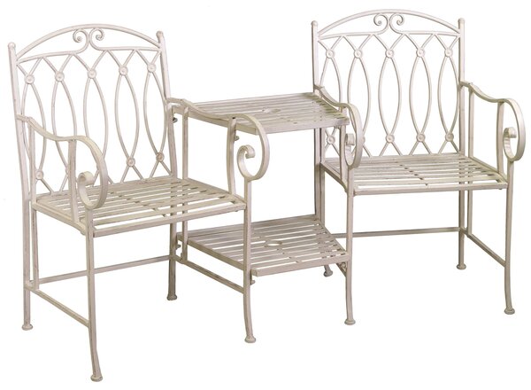Panchina 2 Posti da Giardino con Tavolino 155x68,5x91,5 cm in Ferro Ragusa Bianca