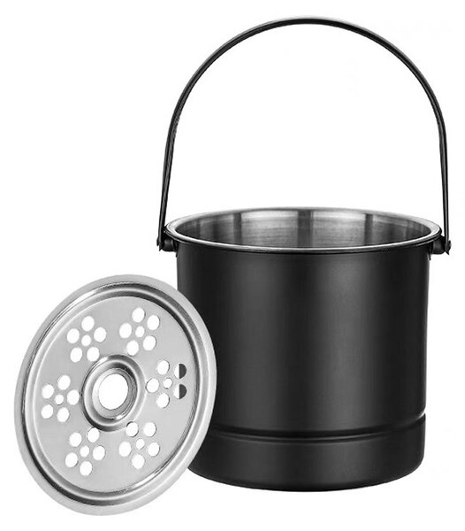 Secchiello per il ghiaccio, professionale, realizzato in acciaio inossidabile spesso, con piastra filtrante, ideale per bar, feste, ristoranti, colore nero