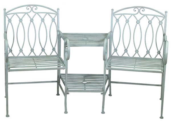 Panchina 2 Posti da Giardino con Tavolino 155x68,5x91,5 cm in Ferro Ragusa Verde