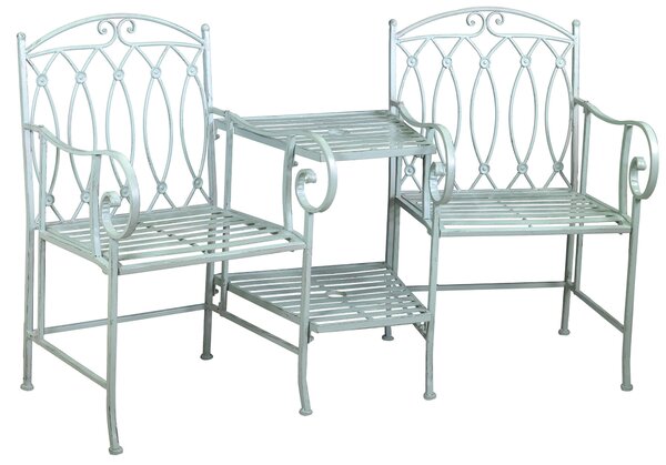 Panchina 2 Posti da Giardino con Tavolino 155x68,5x91,5 cm in Ferro Ragusa Verde