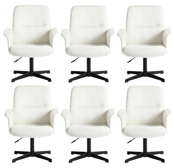 Set di 6 sedie da ufficio, girevoli, regolabili in altezza, rivestite in tessuto bouclé, colore bianco