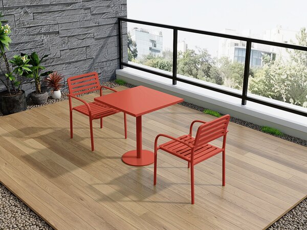 Sala da pranzo da giardino in metallo: un tavolo L.70 cm e 2 poltrone impilabili - Terracotta - NILY di MYLIA