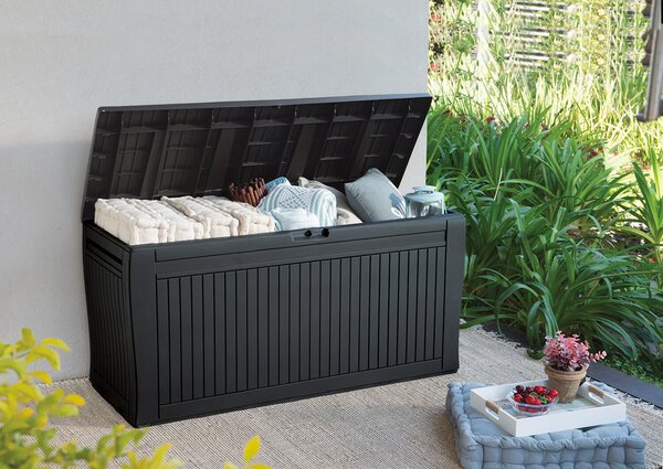 Baule Cassapanca da Esterno 116,7x57x44,7 cm in Resina Effetto Legno Keter Comfy Antracite