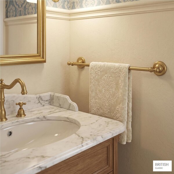 Porta Salviette da lavabo Grande cm 55 dimensioni 55,5x8,5xh6 cm BRITISH Stile Inglese Classico primo Novecento Acciaio Finitura Oro