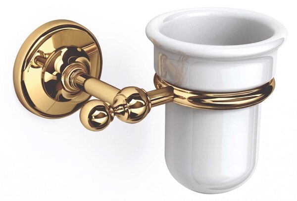Porta bicchiere sospeso in ottone cromato con contenitore in ceramica BRITISH Dimensioni 13,5x11,5xh10 cm Stile Inglese Classico primo Novecento porcellana finitura oro