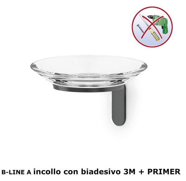 Portasapone bagno Linea B-LINE Dimensioni 11x12,5x h 7,7 cm stile minimale Acciaio verniciato a polvere nero Opaco Fissaggio ad incollo, colore NERO OPACO
