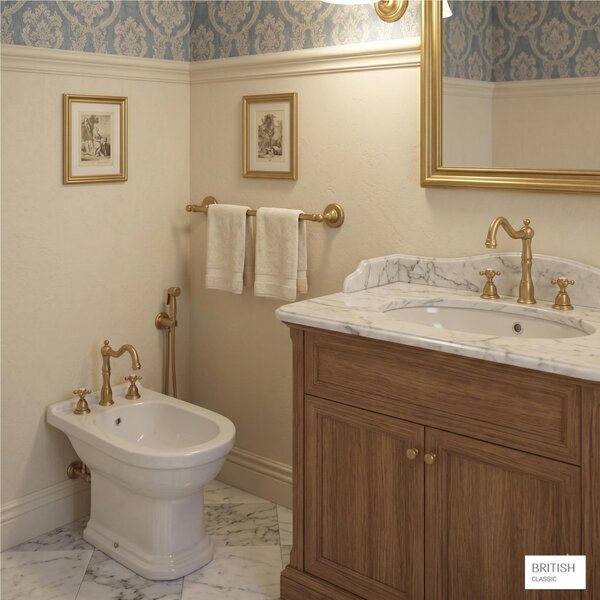 Porta Salviette piccolo da bidet cm 30 Dimensioni 31x8,5xh8 cm BRITISH Stile Inglese Classico primo Novecento Acciaio ORO