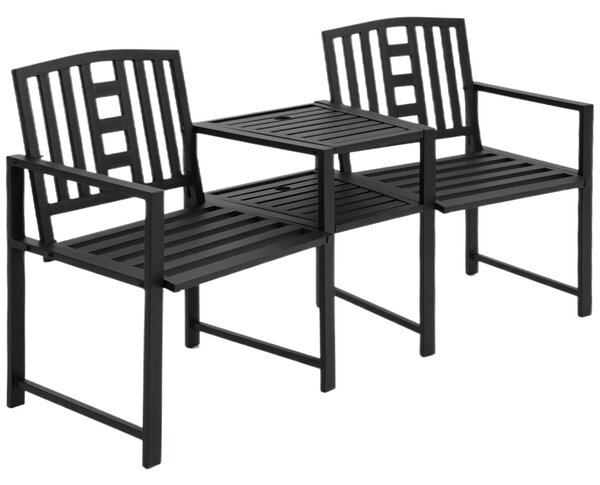 Panchina 2 Posti da Giardino 165x53,5x85,5 cm con Tavolino in Metallo Nero