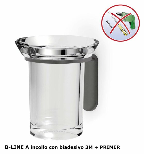 Portasapone bagno Linea B-LINE Dimensioni 7,7x9,2x h 13 cm stile minimale Acciaio verniciato a polvere nero Opaco Fissaggio ad incollo , colore NERO OPACO