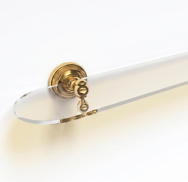 Mensola doccia bagno BRITISH Dimensioni 60x13,5xh 6,15cm -ripiano in vetro temperato inox satinato Fissaggio viti e stop Stile Inglese Classico primo Novecento colore oro