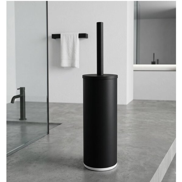 Porta Scopino da bagno Linea B-LINE Dimensioni 8x8x h 38 cm stile minimale Acciaio verniciato a polvere nero Opaco Fissaggio ad incollo, colore NERO OPACO
