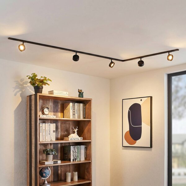Sistema di binari Lindby Linaro, Ø 9,5 cm, a 5 luci, LED, nero Linaro, Nero, Studio / Ufficio, Alluminio, Moderno