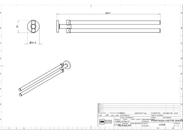 Porta Salviette da lavabo Doppio snodato cm 45 dimensioni 45,3x5,5x h5,5 cm Grand Hotel Acciaio inox Lucido