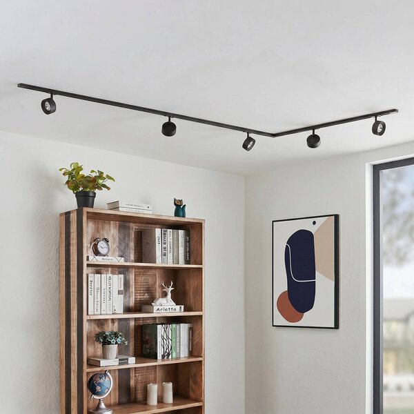 Sistema di binari Lindby Linaro, Ø 9,5 cm, a 5 luci, LED, nero Linaro, Nero, Studio / Ufficio, Alluminio, Moderno