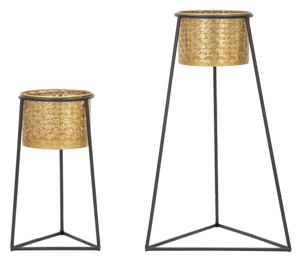 Porta Vasi Coppia Glax Ø43x36x70-27x23x45 cm in Ferro Oro e Nero