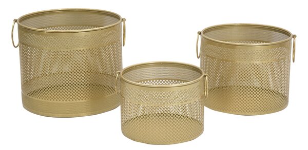 Porta Vasi Cage Tris Ø40x34-35x28-30x22 cm in Ferro Oro e Multicolor