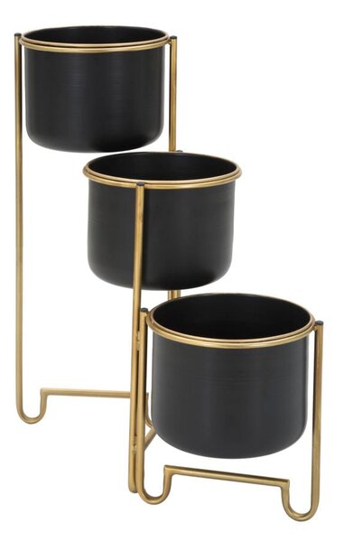 Porta Vasi 3 Oroy 68x22,5x55 cm in Ferro Nero e Oro