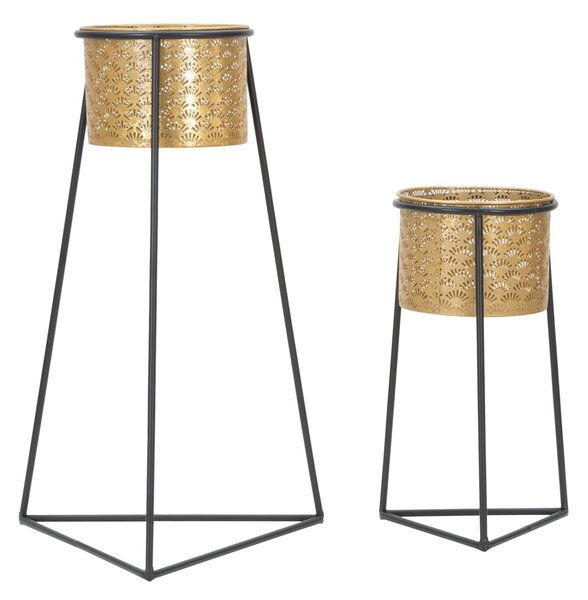 Porta Vasi Coppia Glax Ø43x36x70-27x23x45 cm in Ferro Oro e Nero