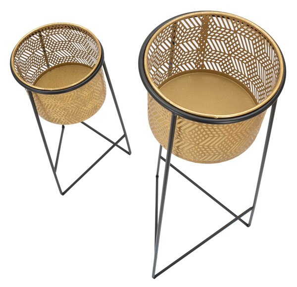 Porta Vasi Coppia Exy Ø37x76-27x51 cm in Ferro Oro e Nero