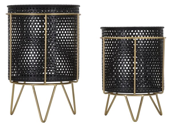 Porta Vasi Fashion Coppia Ø19,5x28-17x23 cm in Ferro Nero e Oro