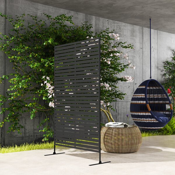 Outsunny Divisorio esterno in metallo, design a lamelle, Divisorio decorativo per terrazza, giardino, balcone, nero