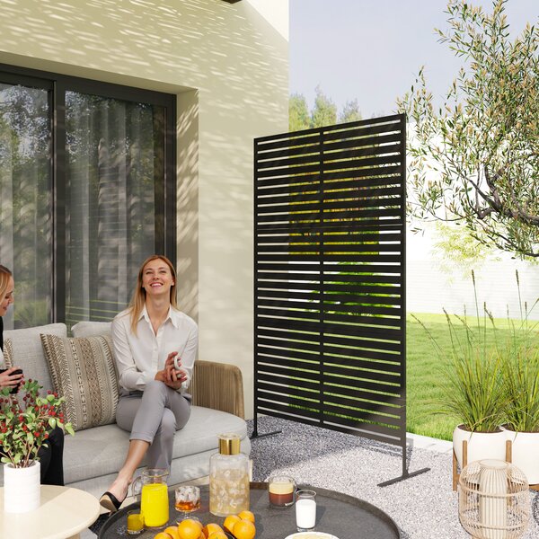 Outsunny Divisorio esterno in metallo, design a lamelle, Divisorio decorativo per terrazza, giardino, balcone, nero