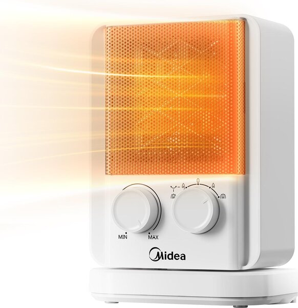 Stufa ventilata in Vetroceramica da 2000 W, silenziosa, con 2 livelli di potenza e termostato