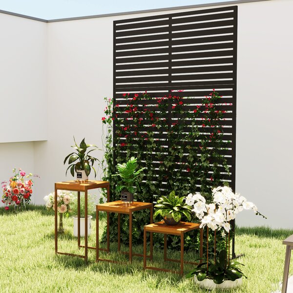 Outsunny Divisorio esterno in metallo, design a lamelle, Divisorio decorativo per terrazza, giardino, balcone, nero