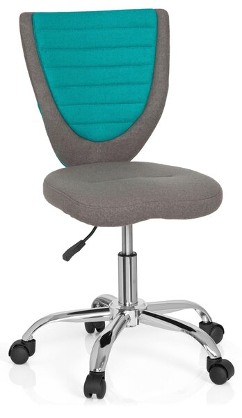 Sedia da scrivania per bambini KIDDY COMFORT, rivestita in tessuto grigio/turchese, con altezza regolabile