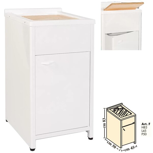 Lavatoio piccolo con mobile in alluminio per esterno Dotato di Vasca e Tavoletta Lavapanni Dimensioni 45x50xh 83 cm con tubo rubinetto, flessibile e Gomito colore bianco RAL 9010