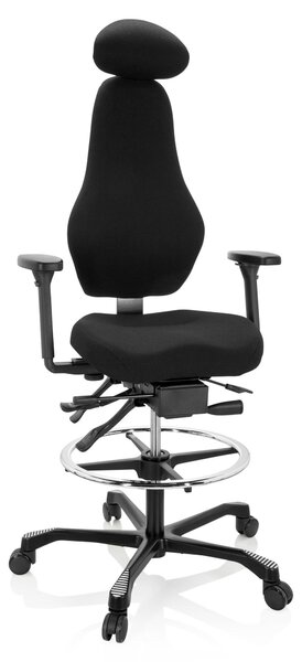 Sedia da ufficio con braccioli 3D, rivestita in tessuto, colore nero, con altezza regolabile