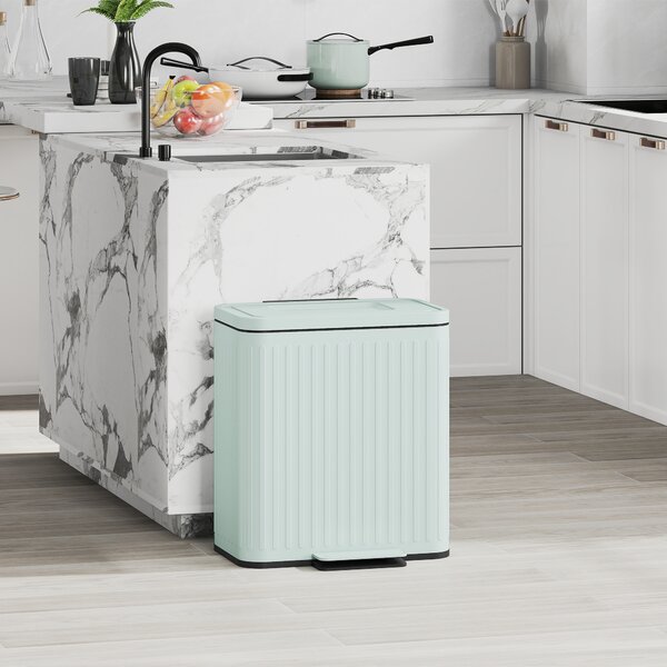 HOMCOM Pattumiera da cucina, 2 x 20 L scomparti, separazione rifiuti efficiente, pedale, Plastica, Metallo, Verde | Aosom Italy