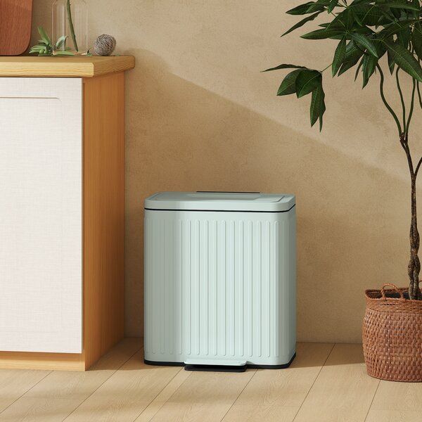 HOMCOM Pattumiera da cucina, 2 x 20 L scomparti, separazione rifiuti efficiente, pedale, Plastica, Metallo, Verde | Aosom Italy