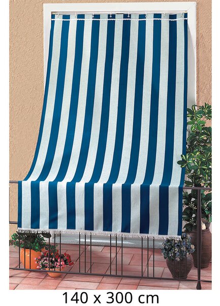 Tenda da Sole per Sormonto 140X300Cm con Anelli Tessuto a Strisce Blu