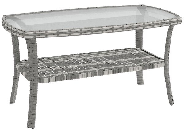 Outsunny Tavolino da Giardino Esterno Rettangolare in Rattan con Ripiano Piano in Vetro Temperato a Onde 90x50x45 cm Grigio Scuro | Aosom Italy