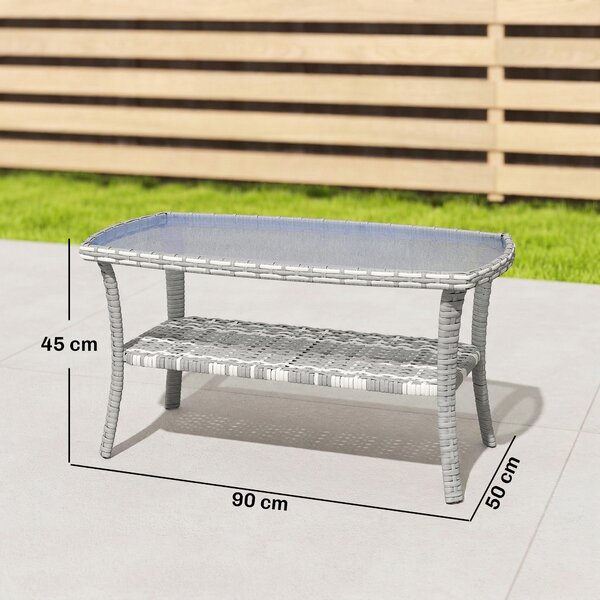 Outsunny Tavolino da Giardino Esterno Rettangolare in Rattan con Ripiano Piano in Vetro Temperato a Onde 90x50x45 cm Grigio Scuro | Aosom Italy