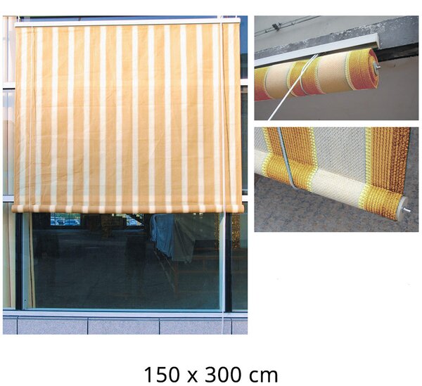 Tenda da Sole per Esterno con Rullo Tessuto Beige Rigato 150X300Cm