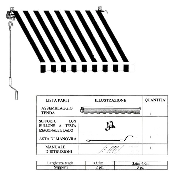Tenda da Sole con Bracci Retrattili 2,95x2,5m Tessuto in Poliestere Disegno P6002