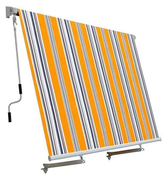 Tenda da Sole a Caduta con Bracci 245x245 cm Tessuto in Poliestere Riga Gialla